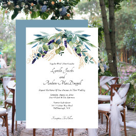 Summer Watercolor Eucalyptus Blue Green Wedding Einladung