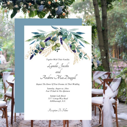 Summer Watercolor Eucalyptus Blue Green Wedding Einladung