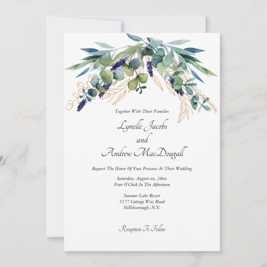 Summer Watercolor Eucalyptus Blue Green Wedding Einladung (Vorderseite)