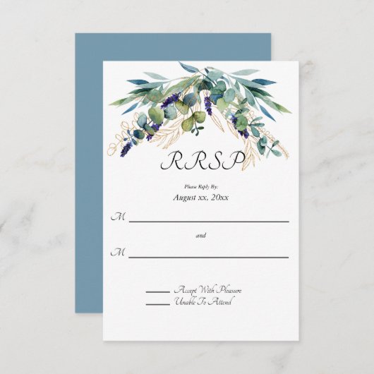 Summer Watercolor Eucalyptus Floral Wedding RSVP (Vorne/Hinten)