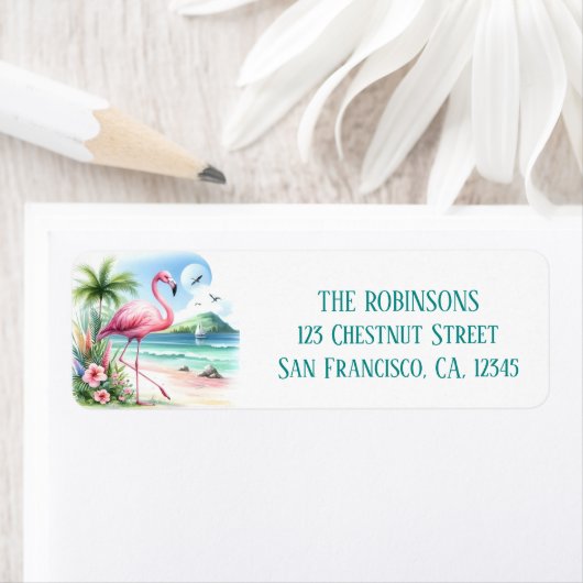 Summer Watercolor Flamingo am Strand (Insitu)