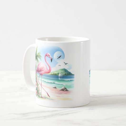 Summer Watercolor Flamingo am Strand Kaffeetasse (Vorderseite Links)