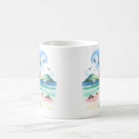 Summer Watercolor Flamingo am Strand Kaffeetasse (Mittel)