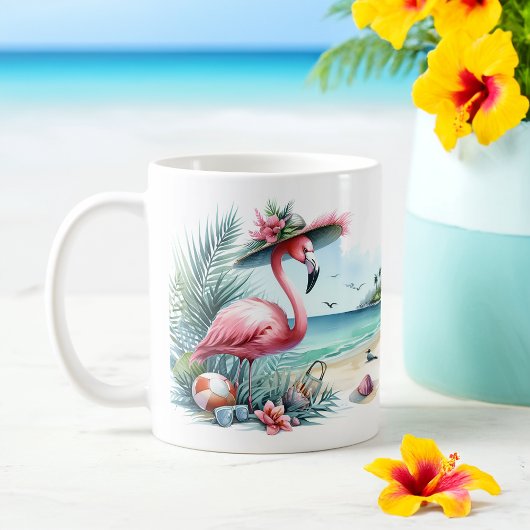 Summer Watercolor Flamingo am Strand Kaffeetasse