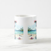 Summer Watercolor Flamingo am Strand Kaffeetasse (Mittel)