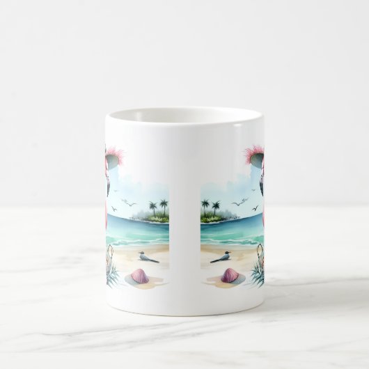 Summer Watercolor Flamingo am Strand Kaffeetasse (Mittel)