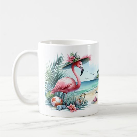 Summer Watercolor Flamingo am Strand Kaffeetasse (Links)