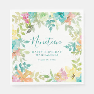 Summer Watercolor Floral 19. Geburtstag Custom Serviette