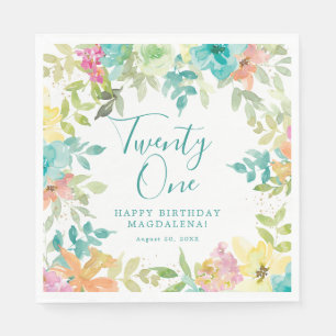 Summer Watercolor Floral 21. Geburtstag Custom Serviette