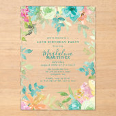 Summer Watercolor Floral 40th Birthday Clear Acryleinladungen (Vorderseite)