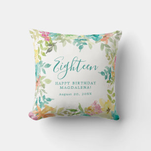 Summer Watercolor Floral Custom 18. Geburtstag Kissen