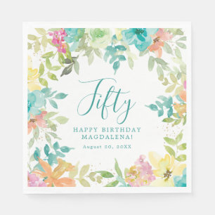 Summer Watercolor Floral Custom 50. Geburtstag Serviette