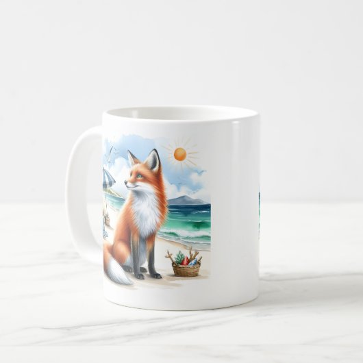 Summer Watercolor Fox am Strand Kaffeetasse (Vorderseite Links)