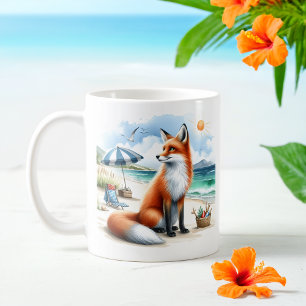 Summer Watercolor Fox am Strand Kaffeetasse