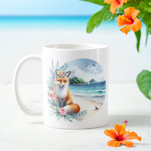 Summer Watercolor Fox am Strand Kaffeetasse
