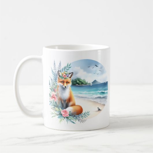 Summer Watercolor Fox am Strand Kaffeetasse (Links)