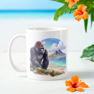 Summer Watercolor Gorilla am Strand Kaffeetasse