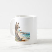 Summer Watercolor Grizzly Bär am Strand Kaffeetasse (Vorderseite Links)