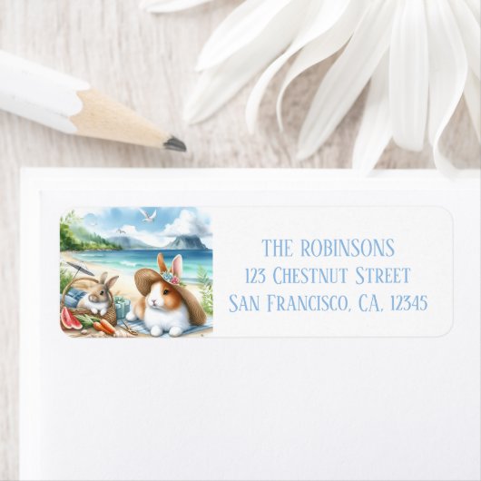 Summer Watercolor Kaninchen am Strand (Insitu)