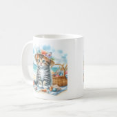 Summer Watercolor Kitten am Strand Kaffeetasse (Vorderseite Links)