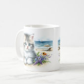 Summer Watercolor Kitten am Strand Kaffeetasse (Vorderseite Links)