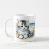 Summer Watercolor Kitten am Strand Kaffeetasse (Links)