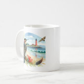 Summer Watercolor Northern Flicker am Strand Kaffeetasse (Vorderseite Links)