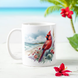 Summer Watercolor Northern Kardinal am Strand Kaffeetasse