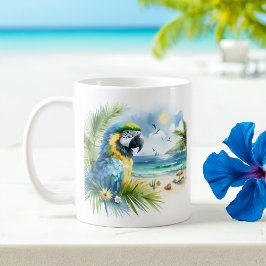 Summer Watercolor Parrot am Strand Kaffeetasse
