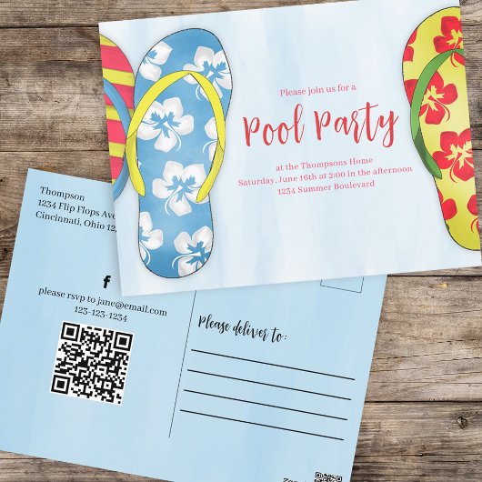 Summer Watercolor Pool Party Niedlich Custom Postkarte