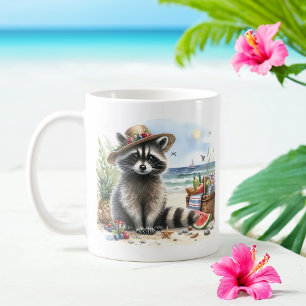 Summer Watercolor Raccoon am Strand Kaffeetasse