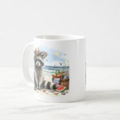 Summer Watercolor Raccoon am Strand Kaffeetasse (Vorderseite Links)