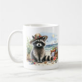 Summer Watercolor Raccoon am Strand Kaffeetasse (Links)