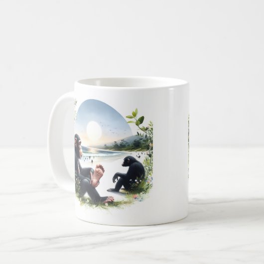 Summer Watercolor Schimpansen am Strand Kaffeetasse (Vorderseite Links)