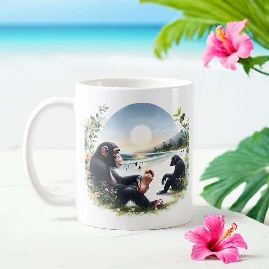 Summer Watercolor Schimpansen am Strand Kaffeetasse