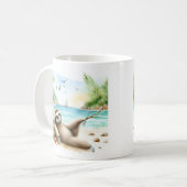 Summer Watercolor Sloth am Strand Kaffeetasse (Vorderseite Links)