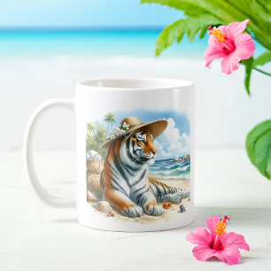 Summer Watercolor tiger am Strand Kaffeetasse