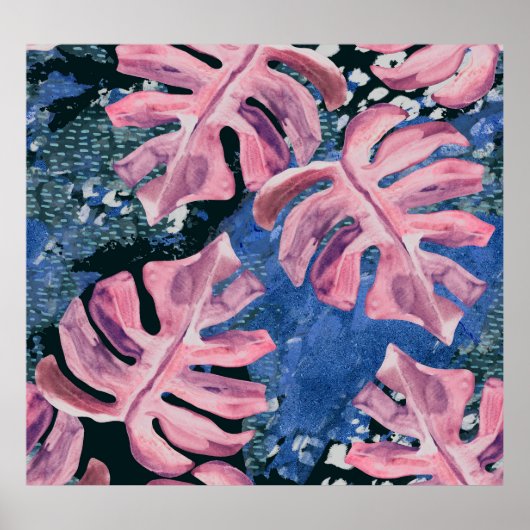 Summer Watercolor Tropical Grunge Pattern Poster (Vorne)