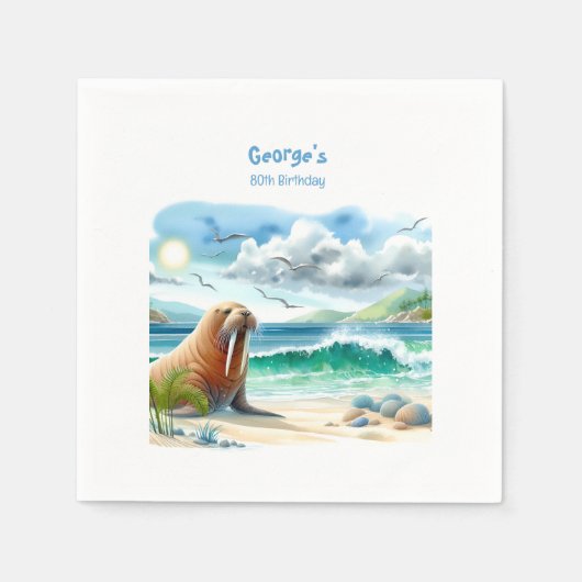 Summer Watercolor Walrus Serviette (Vorderseite)