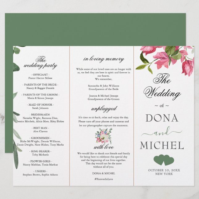 Summer Watercolor Wild Floral Wedding Program (Vorne/Hinten)