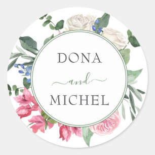 Summer Watercolor Wild Floral Wedding Runder Aufkleber