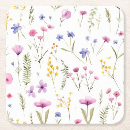 Summer Watercolor-Wildblumen Rechteckiger Pappuntersetzer