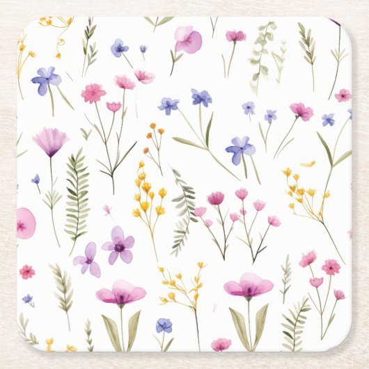 Summer Watercolor-Wildblumen Rechteckiger Pappuntersetzer (Vorderseite)