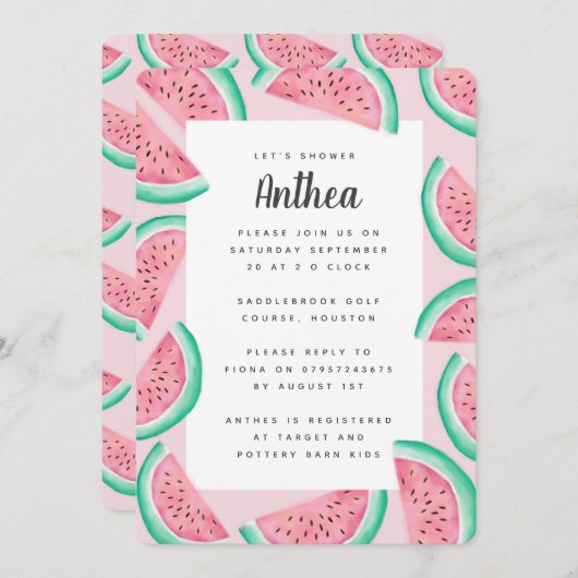 SUMMER WATERMELON BABY SHOWER INVITE EINLADUNG (Vorne/Hinten)
