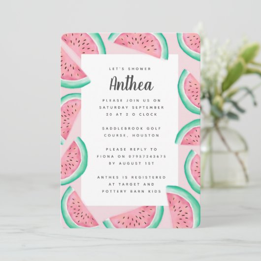 SUMMER WATERMELON BABY SHOWER INVITE EINLADUNG (Stehend Vorderseite)