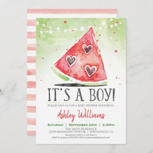 Summer Watermelon Boy Baby Dusche Einladung (Vorne/Hinten)