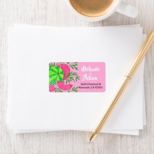 Summer Watermelon Branches Bright Tropical Adressaufkleber (Insitu)