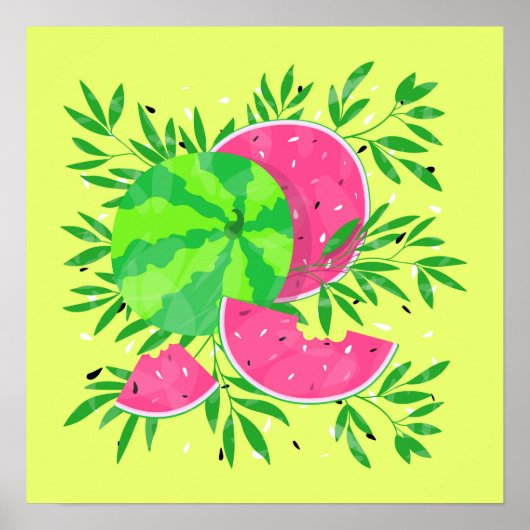 Summer Watermelon Branches Bright Tropical Poster (Vorne)