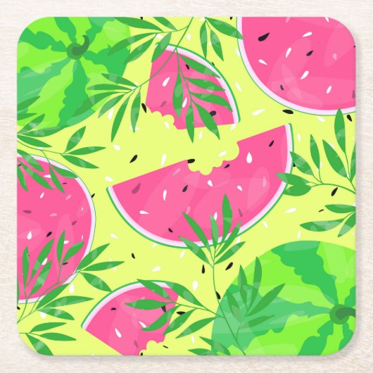 Summer Watermelon Branches Seeds Bright Tropical Rechteckiger Pappuntersetzer (Vorderseite)