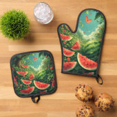 Summer Watermelon Garden - Farbenfrohe Schürze Ofenhandschuh & Topflappen-Set (Oben Unten)